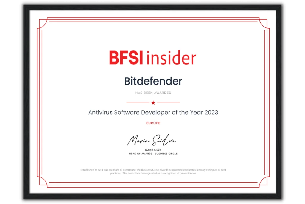 Framed award winner certificate